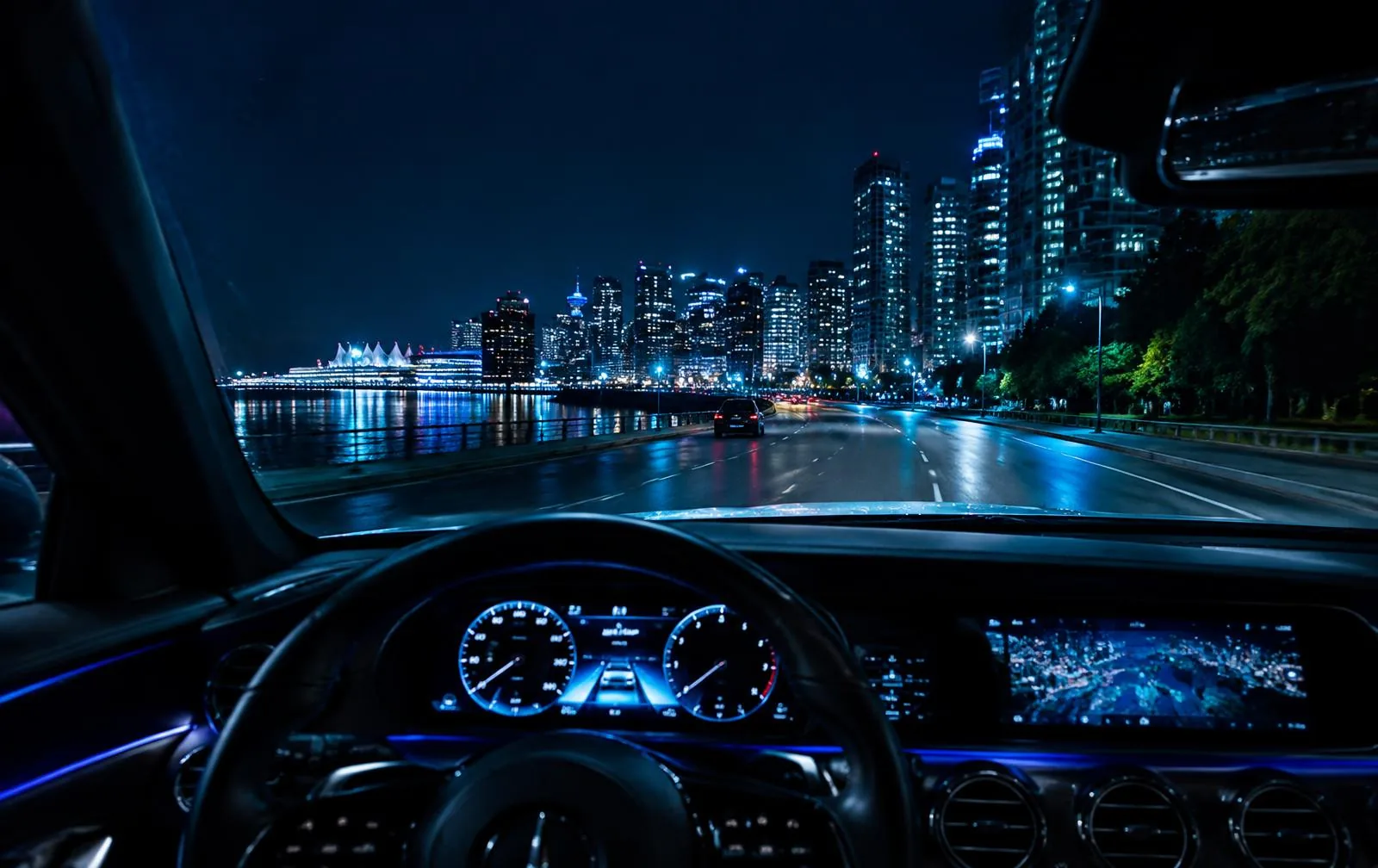 Illustrative view through a clear windshield